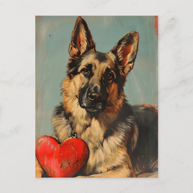 German Shepherd Vintage Valentine's day  Postcard (Front)