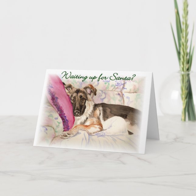 German Shepherd "Waiting Up For Santa" Holiday Card (Front)