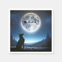 German Shepherd Watching Santa Claus and Reindeer