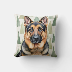 German Shepherd Watercolor Angular Pattern Art Cushion