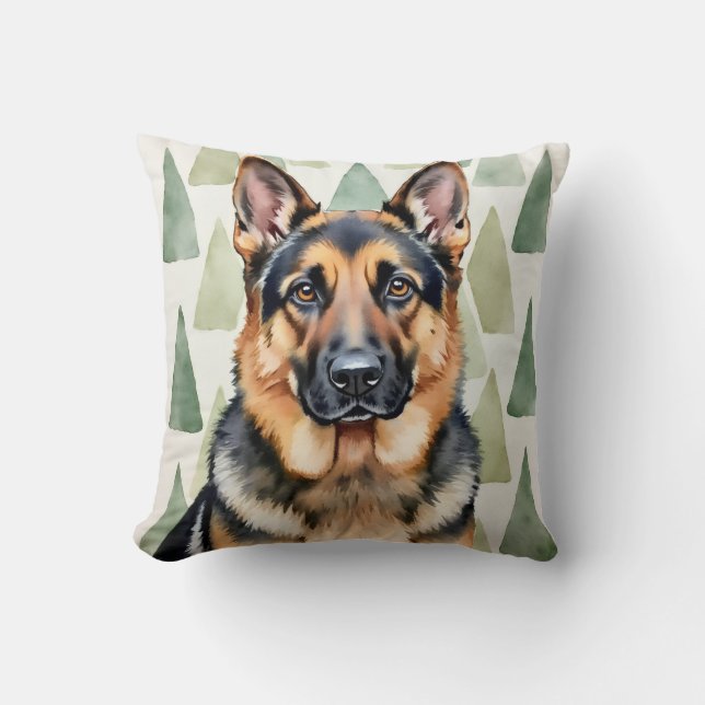 German Shepherd Watercolor Angular Pattern Art Cushion (Front)