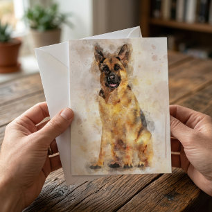 German Shepherd Watercolor Dog Portrait Art Card