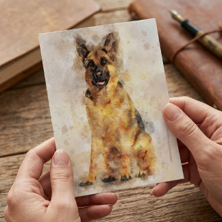 German Shepherd Watercolor Dog Portrait Art Postcard