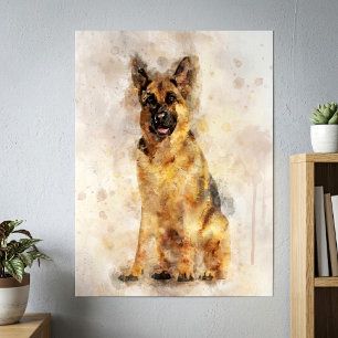 German Shepherd Watercolor Dog Portrait Art Poster