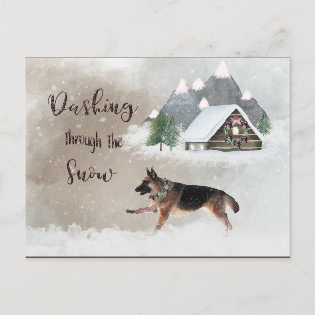 German Shepherd Watercolor Happy Holiday Scene (Front)