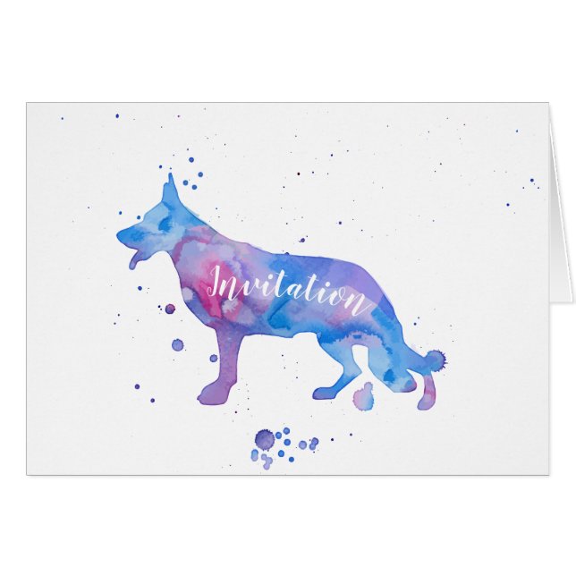German Shepherd Watercolor Invitations (Front Horizontal)