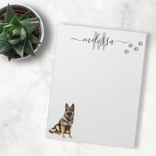 German Shepherd Watercolor Monogram Personalised  Notepad