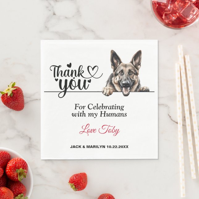 German Shepherd Wedding Thank You Napkin (Insitu)