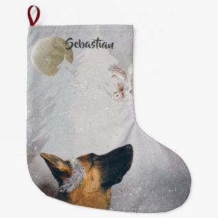 German Shepherd Winter Watercolor Holiday Large Christmas Stocking