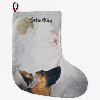 German Shepherd Winter Watercolor Holiday  Large Christmas Stocking