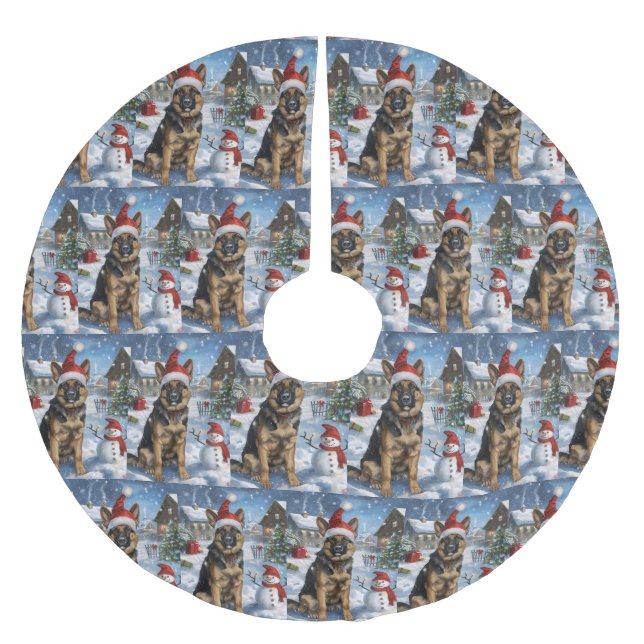 German Shepherd Winter Wonderland Christmas Joy Brushed Polyester Tree Skirt (Front)