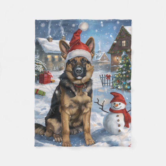 German Shepherd Winter Wonderland Christmas Joy Fleece Blanket (Front)