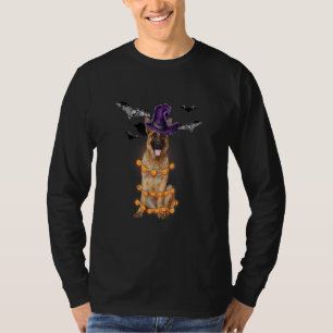 German Shepherd Witch Hat With Bat And Hallowed Li T-Shirt