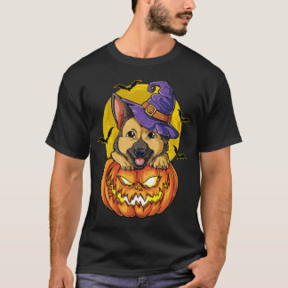 German Shepherd Witch Pumpkin Halloween T-Shirt