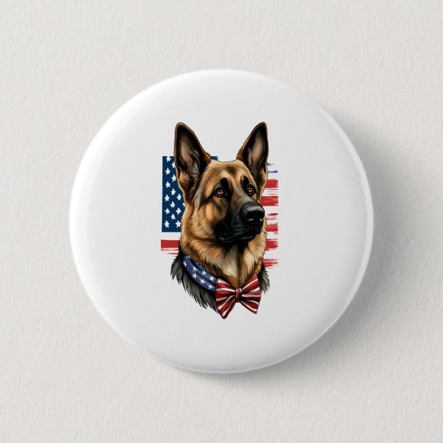 German Shepherd with American Flag  6 Cm Round Badge (Front)