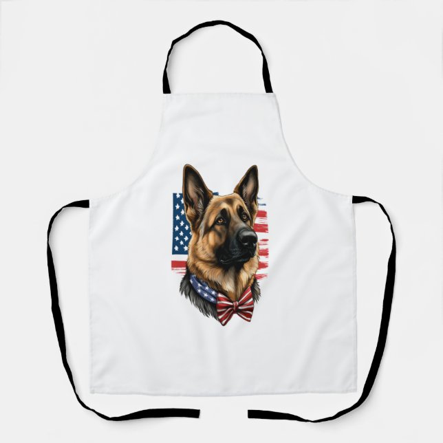 German Shepherd with American Flag  Apron (Front)