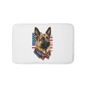 German Shepherd with American Flag  Bath Mat