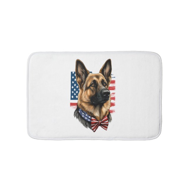 German Shepherd with American Flag  Bath Mat (Front)