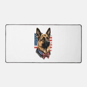 German Shepherd with American Flag Desk Mat
