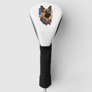 German Shepherd with American Flag  Golf Head Cover