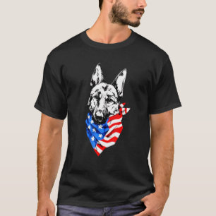 German Shepherd With American Flag Happy Independe T-Shirt