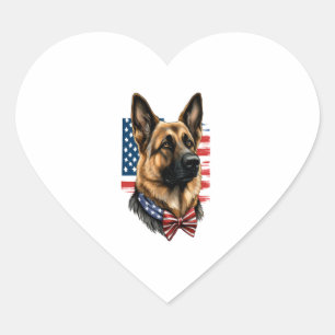 German Shepherd with American Flag  Heart Sticker