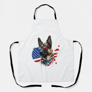 German Shepherd with American Flag I Love a Dog Apron