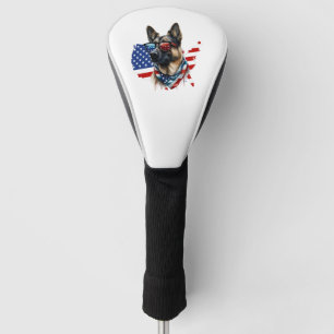German Shepherd with American Flag I Love a Dog Golf Head Cover