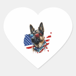 German Shepherd with American Flag I Love a Dog  Heart Sticker