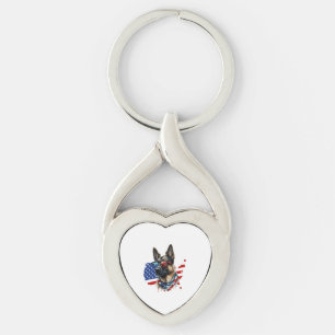 German Shepherd with American Flag I Love a Dog Key Ring