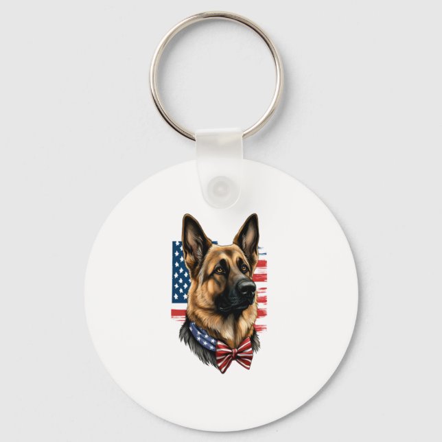 German Shepherd with American Flag  Key Ring (Front)
