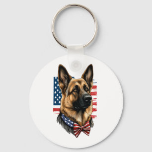 German Shepherd with American Flag Key Ring