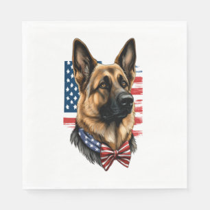 German Shepherd with American Flag Napkin