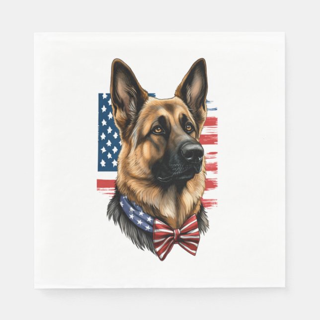 German Shepherd with American Flag  Napkin (Front)