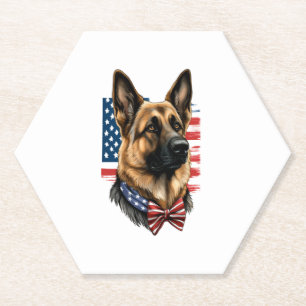 German Shepherd with American Flag  Paper Coaster