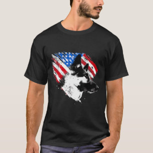 German Shepherd With American Flag Usa Patriotic D T-Shirt