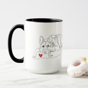 German Shepherd with Ball Line Art with Name Mug