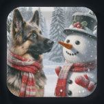 German Shepherd With Christmas Snowman Paper Plate<br><div class="desc">A German Shepherd wearing a red and white scarf stands beside a snowman with a top hat amidst a snowy landscape</div>