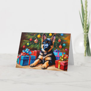 German Shepherd with Christmas Tree and Presents Card