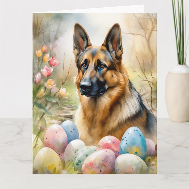 German Shepherd with Easter Eggs Card (Front)