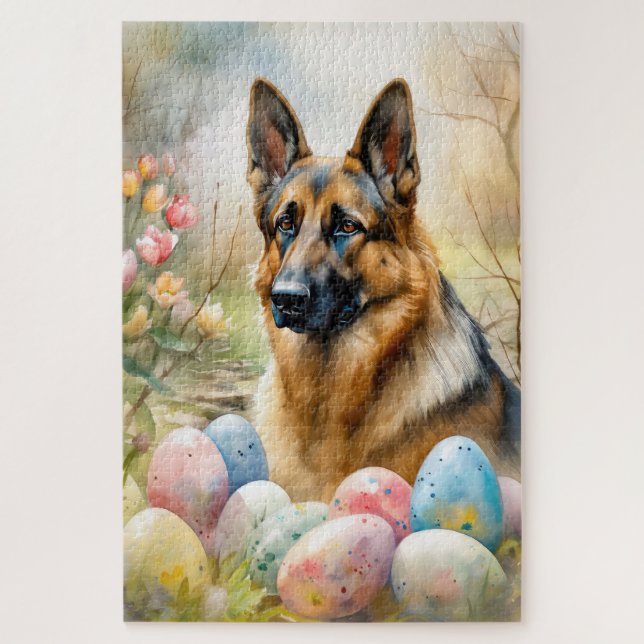 German Shepherd with Easter Eggs Jigsaw Puzzle (Vertical)