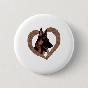 German Shepherd with Heart Shaped Word Art  6 Cm Round Badge