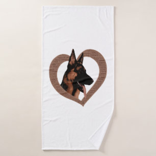 German Shepherd with Heart Shaped Word Art  Bath Towel