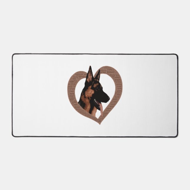 German Shepherd with Heart Shaped Word Art  Desk Mat (Front)