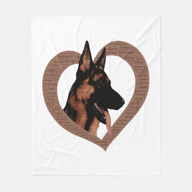 German Shepherd with Heart Shaped Word Art  Fleece Blanket (Front)