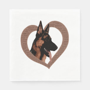 German Shepherd with Heart Shaped Word Art Napkin