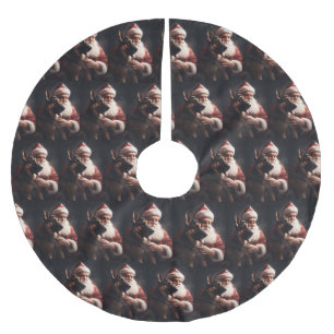 German Shepherd With Santa Claus Festive Christmas Brushed Polyester Tree Skirt