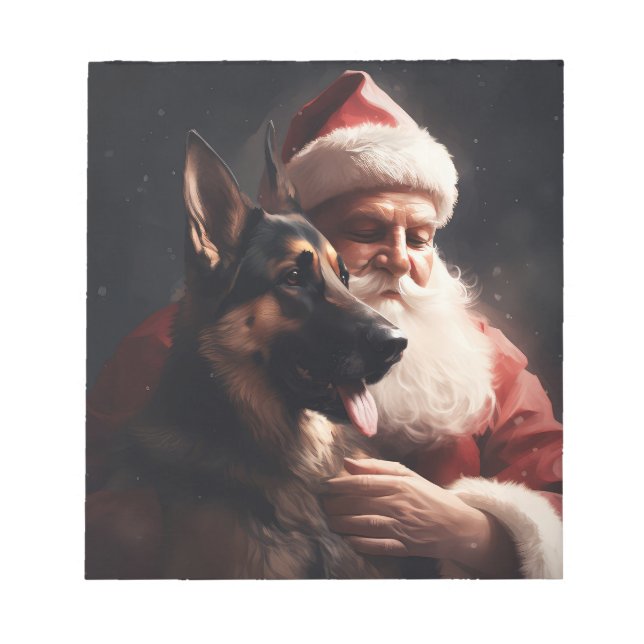German Shepherd With Santa Claus Festive Christmas Notepad (Front)