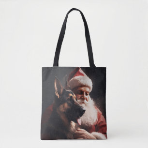 German Shepherd With Santa Claus Festive Christmas Tote Bag