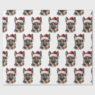 German Shepherd with Santa Hat Wrapping Paper